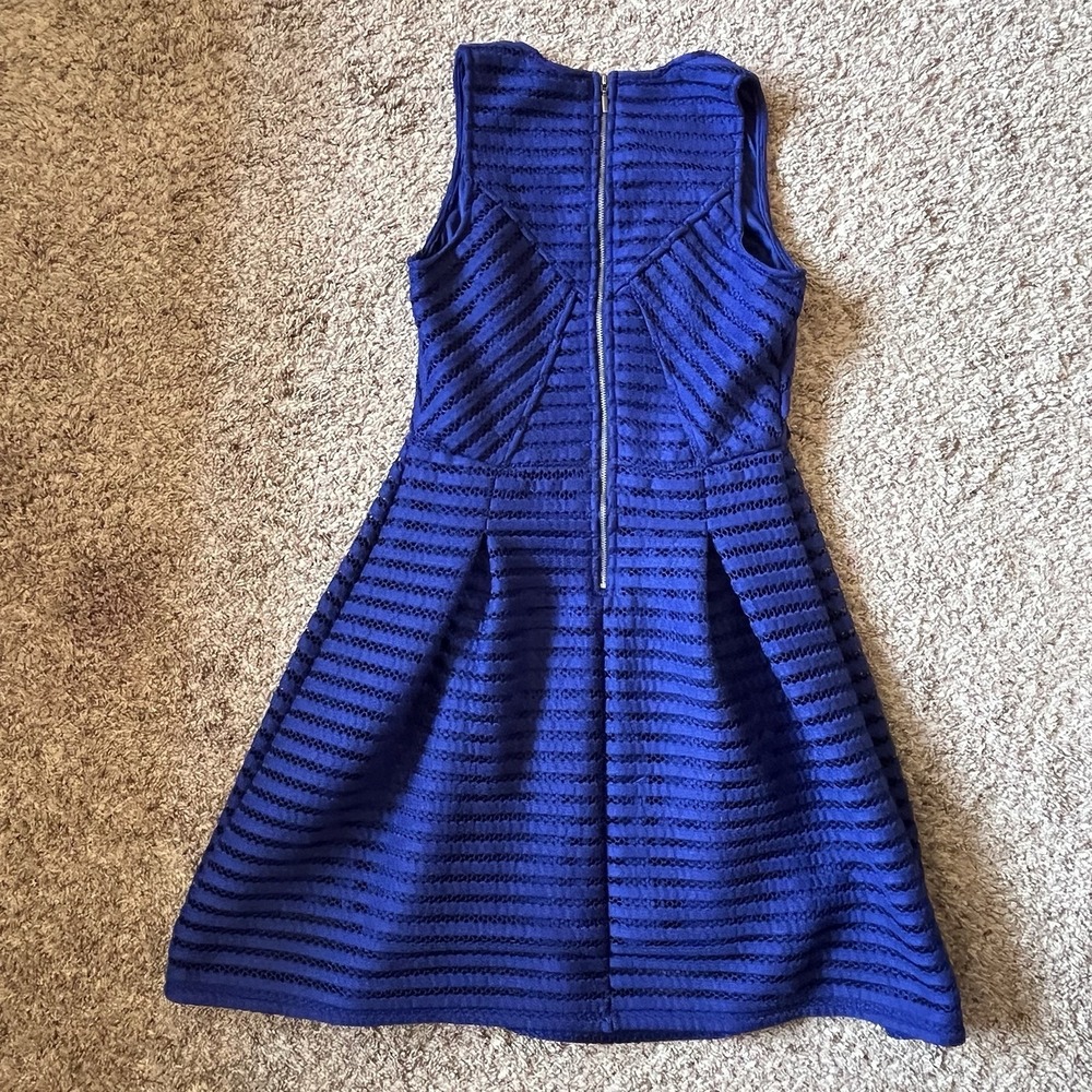 Womens Mossimo Size Small Dress Royal Blue Fit & Flare Fully Lined Knit Striped - Picture 2 of 11